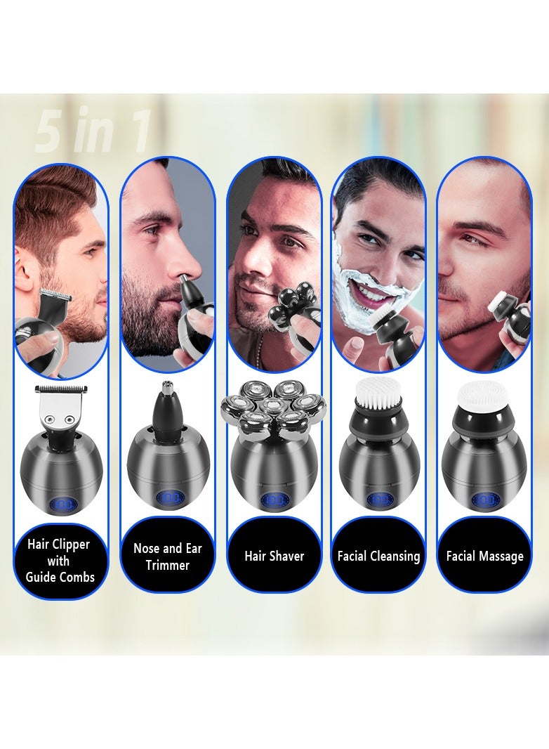 5 in 1 Electric Head Shaver for Bald Men 7D Floating Cutter Beard Trimmer Clipper IP68 Waterproof Shaving USB Wireless Charging - Image 5